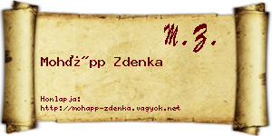 Mohápp Zdenka névjegykártya